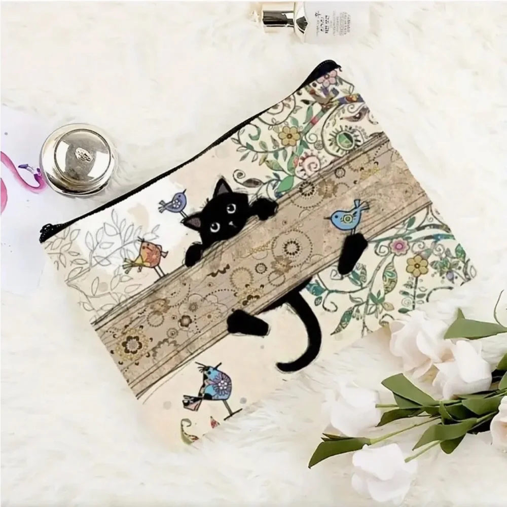“Hang In There” Black Cat Cosmetic Bag, Lg